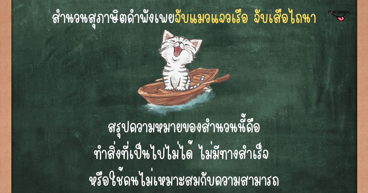 รูปความหมายของสุภาษิตคำพังเพยจับแมวแจวเรือ จับเสือไถนา